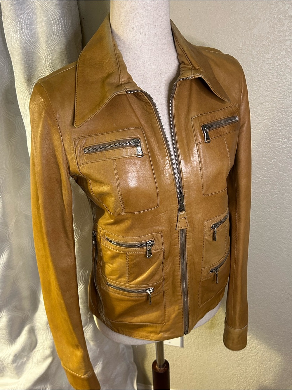 Dolce & Gabbana Cognac Brown Leather Zip Jacket